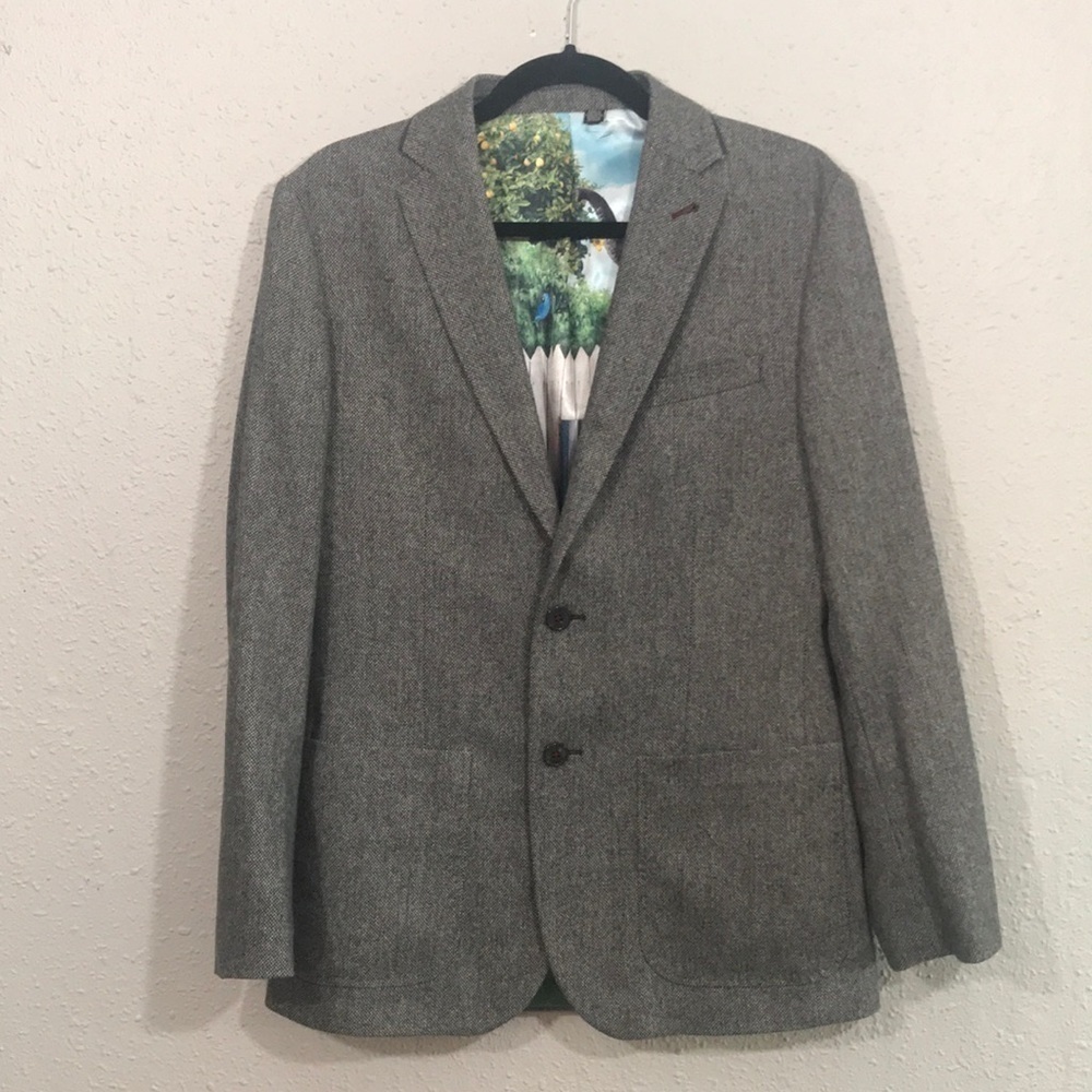 Ted Baker London Wool Blend Gray Tweed Two Button Sport Coat size 38 = 3